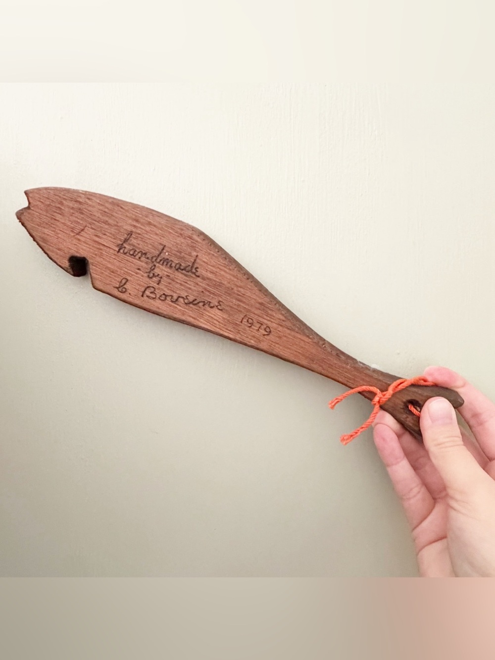 Vintage handmade wooden fish hanging decor.